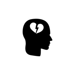 a broken heart in the head icon. Illustration of psychological disorder of people icon. Premium quality graphic design. Signs and symbols icon for websites, web design, mobile app