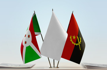 Flags of Burundi and Angola with a white flag in the middle