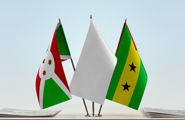 Flags of Burundi and Sao Tome and Principe with a white flag in the middle