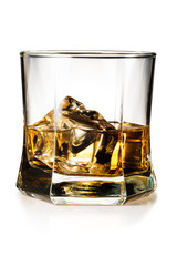 Glass of whisky isolated on white background