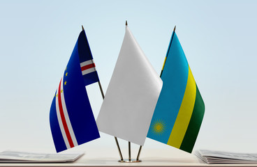 Flags of Cape Verde and Rwanda with a white flag in the middle