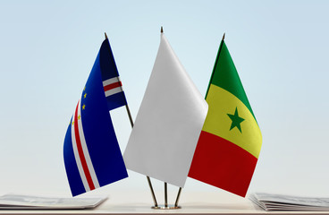 Flags of Cape Verde and Senegal with a white flag in the middle