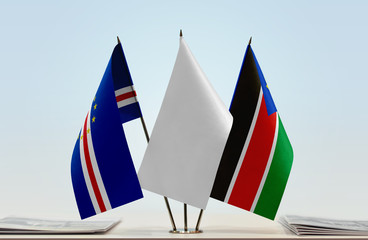 Flags of Cape Verde and South Sudan with a white flag in the middle