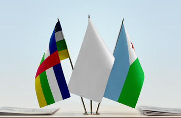 Flags of Central African Republic and Djibouti with a white flag in the middle