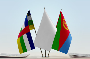 Flags of Central African Republic and Eritrea with a white flag in the middle