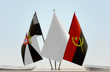 Flags of Ceuta and Angola with a white flag in the middle