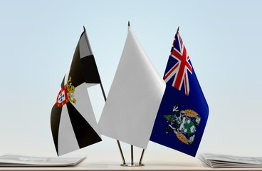 Flags of Ceuta and Ascension Island with a white flag in the middle
