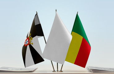 Flags of Ceuta and Benin with a white flag in the middle