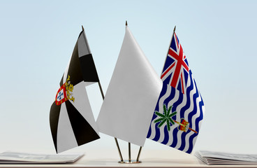 Flags of Ceuta and British Indian Ocean Territory with a white flag in the middle