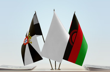 Flags of Ceuta and Malawi with a white flag in the middle