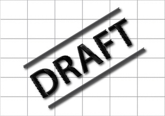 Draft watermark stamp with text tag between parallel lines on a white background and grid line design with illustration