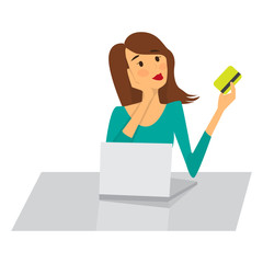 Woman shopping online with a credit card