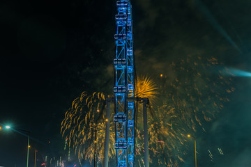 Fireworks celebrating Chinese New year in Singapore Chingay Parade