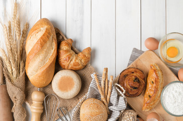 Homemade bread or bakery with fresh egg, flour t