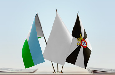 Flags of Djibouti and Ceuta with a white flag in the middle