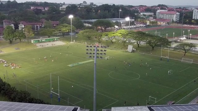 Medium Drone Shot Of Nanyang Technological University Sports Field In Singapore