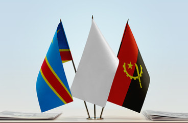 Flags of Democratic Republic of the Congo (DRC, DROC, Congo-Kinshasa) and Angola with a white flag...