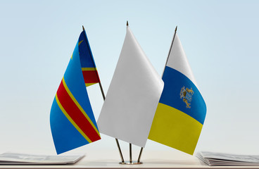 Flags of Democratic Republic of the Congo (DRC, DROC, Congo-Kinshasa) and Canary Islands with a white flag in the middle