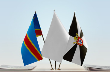Flags of Democratic Republic of the Congo (DRC, DROC, Congo-Kinshasa) and Ceuta with a white flag in the middle
