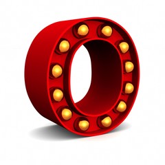 Red Marquee light letter O sign retro on white background. 3d rendering