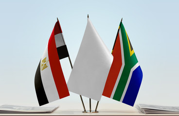 Flags of Egypt and Republic of South Africa with a white flag in the middle