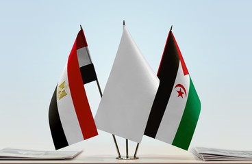 Flags of Egypt and Sahrawi Arab Democratic Republic with a white flag in the middle