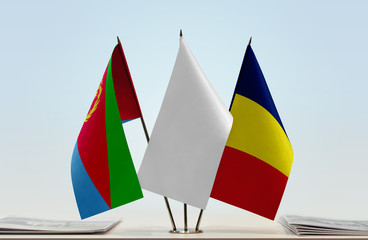 Flags of Eritrea and Chad with a white flag in the middle