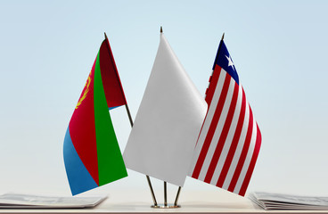 Flags of Eritrea and Liberia with a white flag in the middle