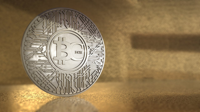 Bitcoin Cash coin (BCH) blockchain cryptocurrency altcoin 3D Render, Bitcoin Cash is a hard fork of the cryptocurrency bitcoin.