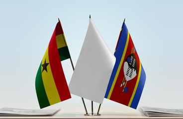 Flags of Ghana and Swaziland with a white flag in the middle
