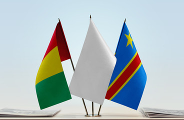 Flags of Guinea and Democratic Republic of the Congo (DRC, DROC, Congo-Kinshasa) with a white flag in the middle