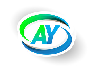 initial letter AY logotype company name colored blue and green swoosh design, modern logo concept. vector logo for business and company identity.