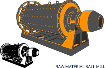 raw material ball mill (isolated color blue-red and monochrome graphic image, 3\4 in perspective)