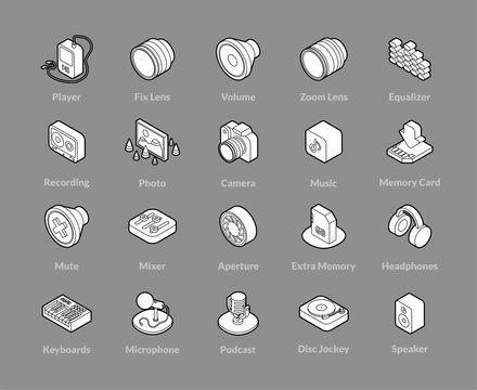 Isometric Outline Icons Set