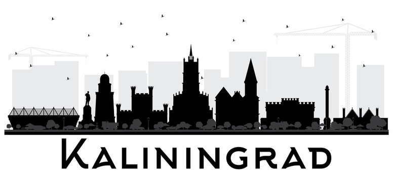 Kaliningrad Russia City Skyline Silhouette with Black Buildings.