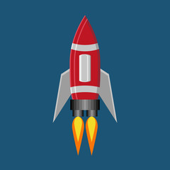 flying rocket cartoon on blue background