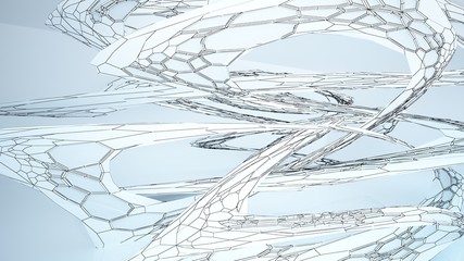 Abstract drawing white parametric interior  with window. Polygon colored drawing. 3D illustration and rendering.
