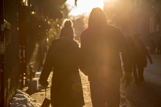 Couple Walking In Winter In The City