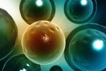 Cell. 3D rendering. Cells under microscope
