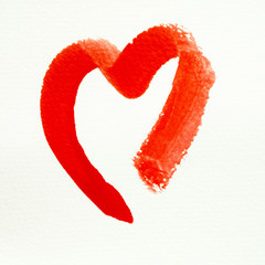 Red heart watercolor isolated on white background. Concept of love in Valentine's Day.