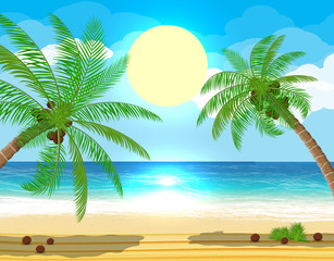 Fototapeta na wymiar Landscape of palm tree on beach
