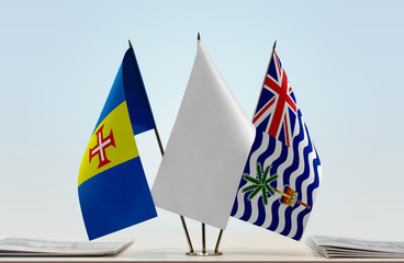 Flags of Madeira and British Indian Ocean Territory with a white flag in the middle