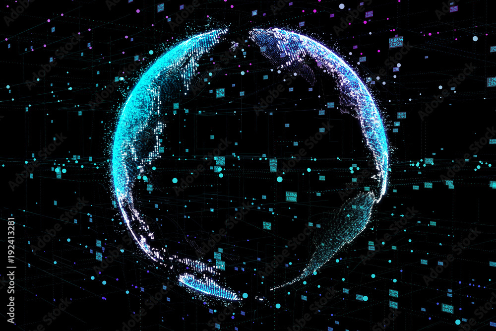 Poster communication of people in a social network without boundaries. connection lines around earth globe.