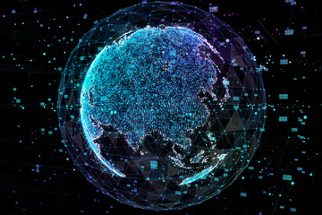 Communication in digital network. Earth Globe. 3d illustration