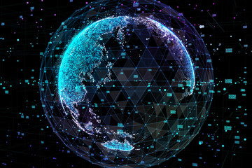 Communication in digital network. Earth Globe. 3d illustration