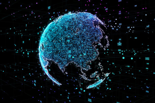 Communication in digital network. Earth Globe. 3d illustration