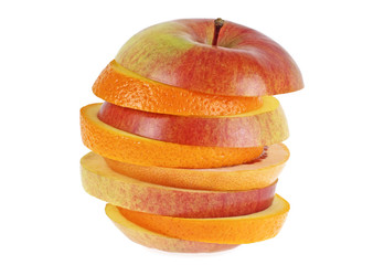 Fototapeta na wymiar Mixed fruit on a white background - apple, orange and grapefruit.