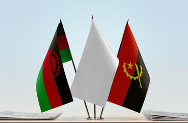 Flags of Malawi and Angola with a white flag in the middle