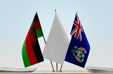 Flags of Malawi and Ascension Island with a white flag in the middle