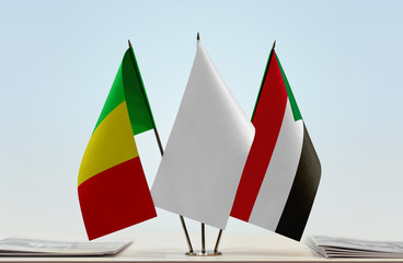 Flags of Mali and Sudan with a white flag in the middle